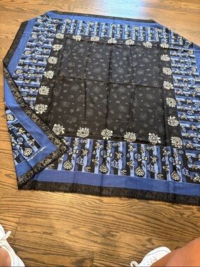 Emanuel Ungaro Blue, Black and Gold Decorative Silk Scarf